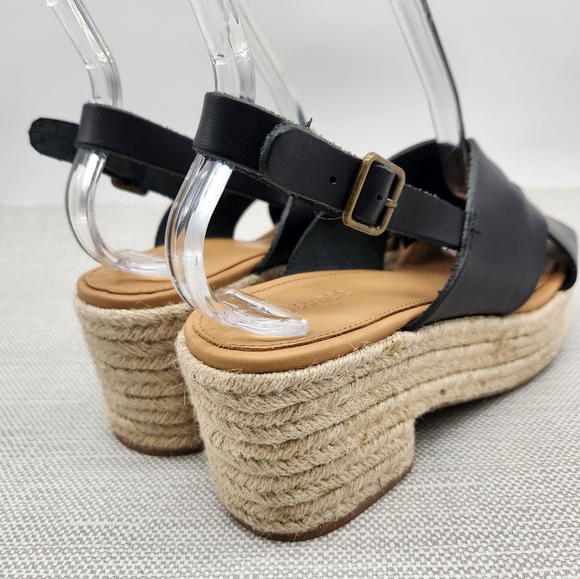 Soludos Amalfi Size 9 Black Leather Platform Sandals Heel Slingback Boho Sisal - Picture 8 of 16